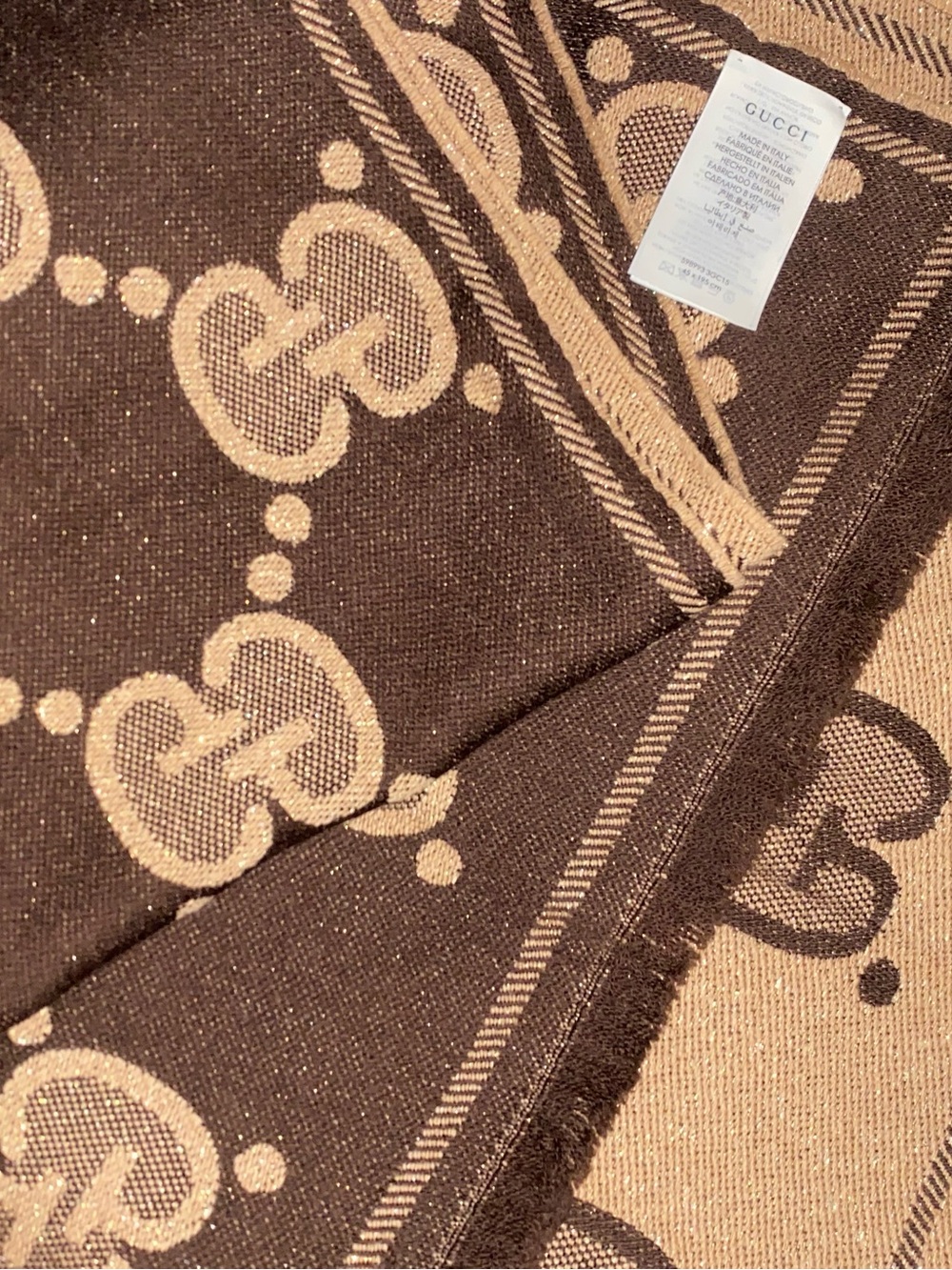 Gucci Brown & Tan Monogram Jacquard Scarf